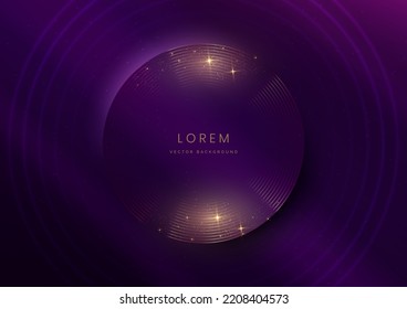 Resumen de líneas doradas de lujo que se superponen en un fondo morado oscuro. Diseño de premio de plantilla premium. Ilustración del vector