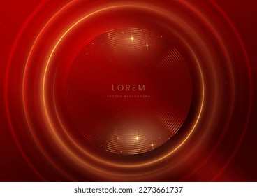 Abstract luxury golden lines circle overlapping on red background. Template premium award design. Vector illustration