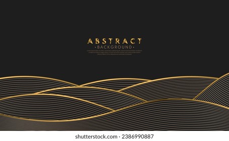 Abstract luxury golden lines curve on dark background. Vector illustration. Minimal style concept. 