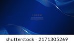 Abstract luxury golden lines curved overlapping on dark blue background. Template premium award design. Vector illustration
