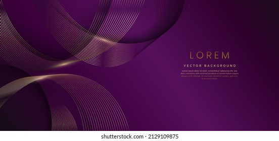 Abstract luxury golden lines curved overlapping on violet background. Template premium award design. Vector illustration