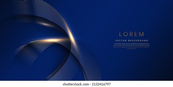 Abstract luxury golden lines curved overlapping on dark blue background. Template premium award design. Vector illustration