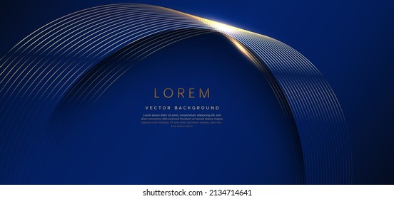 Abstract luxury golden lines curved overlapping on dark blue background. Template premium award design. Vector illustration