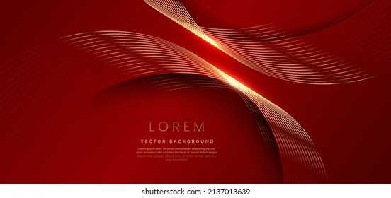Abstract luxury golden lines curved overlapping on red background. Template premium award design. Vector illustration