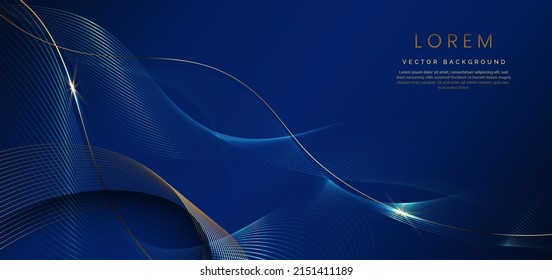 Abstract luxury golden lines curved overlapping on dark blue background. Template premium award design. Vector illustration