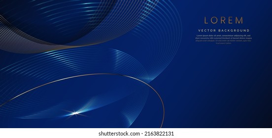 Abstract luxury golden lines curved overlapping on dark blue background. Template premium award design. Vector illustration