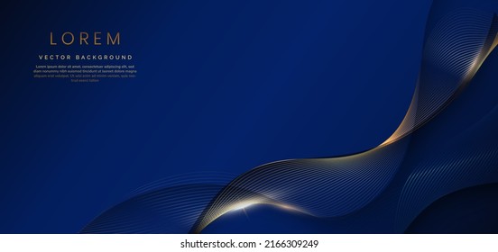 Abstract luxury golden lines curved overlapping on dark blue background. Template premium award design. Vector illustration