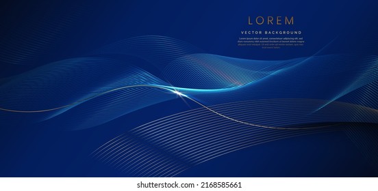 Abstract luxury golden lines curved overlapping on dark blue background. Template premium award design. Vector illustration