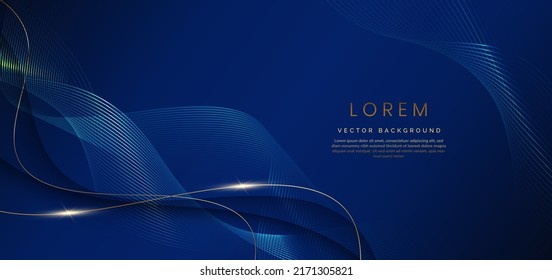 Abstract luxury golden lines curved overlapping on dark blue background. Template premium award design. Vector illustration