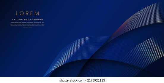 Abstract luxury golden lines curved overlapping on dark blue background. Template premium award design. Vector illustration