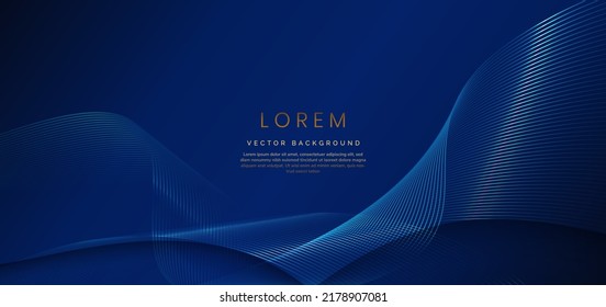 Abstract luxury golden lines curved overlapping on dark blue background. Template premium award design. Vector illustration