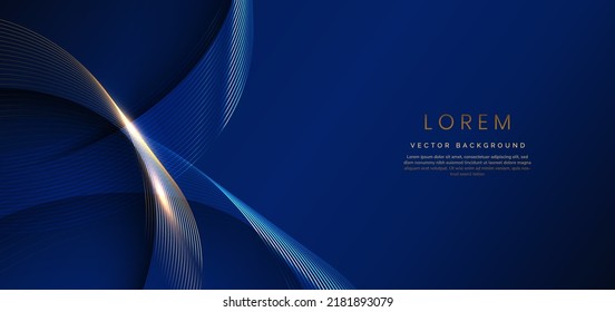 Abstract luxury golden lines curved overlapping on dark blue background. Template premium award design. Vector illustration