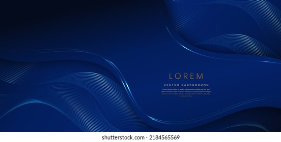 Abstract luxury golden lines curved overlapping on dark blue background. Template premium award design. Vector illustration