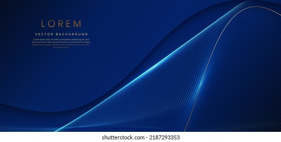 Abstract luxury golden lines curved overlapping on dark blue background. Template premium award design. Vector illustration