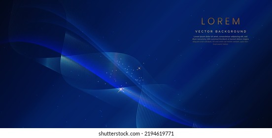 Abstract luxury golden lines curved overlapping on dark blue background. Template premium award design. Vector illustration