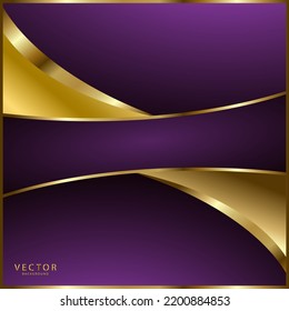 Abstract luxury golden lines curved overlapping on violet background.