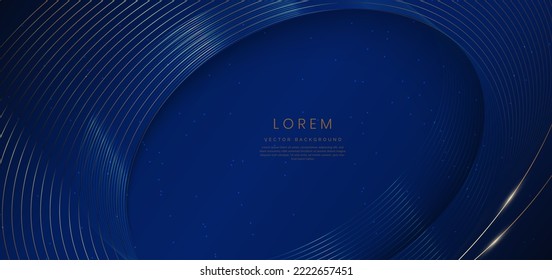 Abstract luxury golden lines curved overlapping on dark blue background. Template premium award design. Vector illustration