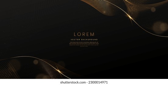 Abstract luxury golden lines curved overlapping on black background. Template premium award design. Vector illustration