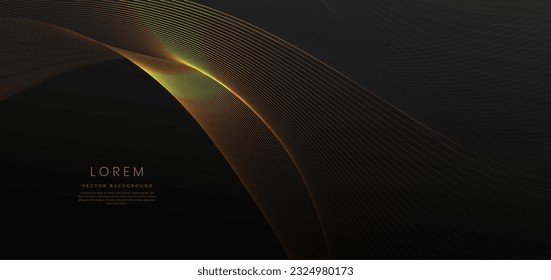 Abstract luxury golden lines curved overlapping on black background. Template premium award design. Vector illustration