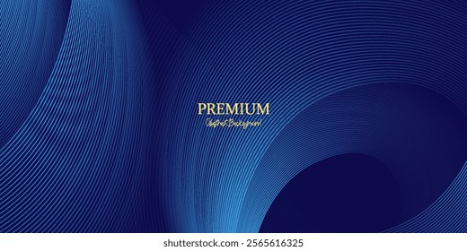 Abstract luxury golden lines curved overlapping on dark blue background. Template premium award design. Vector EPS 10