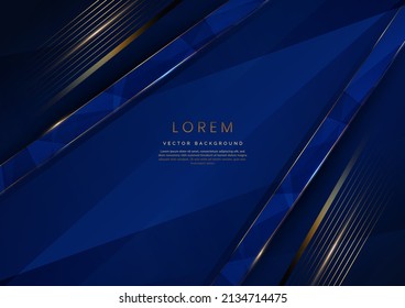 Abstract luxury golden lines diagonal overlapping on dark blue background. Template premium award design. Vector illustration