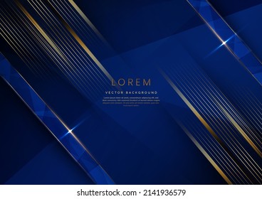 Abstract luxury golden lines diagonal overlapping on blue background. Template premium award design. Vector illustration