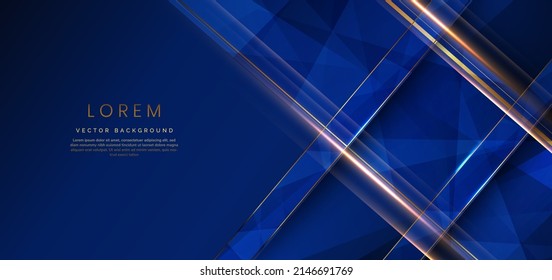 Abstract luxury golden lines diagonal overlapping on dark blue background. Template premium award design. Vector illustration