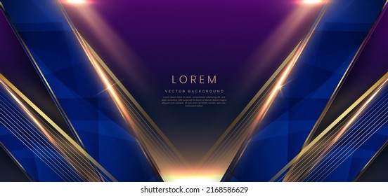 Abstract luxury golden lines diagonal overlapping on dark blue background with lighting effect. Template premium award design. Vector illustration