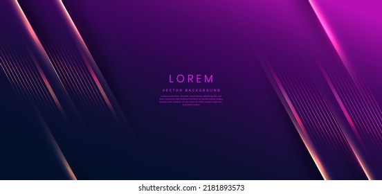 Abstract luxury golden lines diagonal overlapping on dark blue and purple background. Template premium award design. Vector illustration