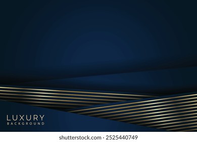 Linhas de ouro de luxo abstrato sobreposição diagonal sobre fundo azul pode ser usado para saudações, cartões, convite, papel de parede, web, blog, gráfico e impressão.