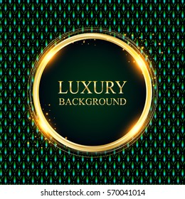 Abstract luxury golden ring on green background. Premium  vector label design illustration. Glow space for your message