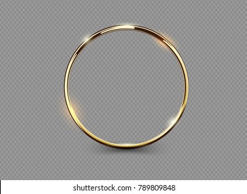 Abstract luxury golden ring on transparent background. Vector light circles spotlight light effect. Gold color round frame