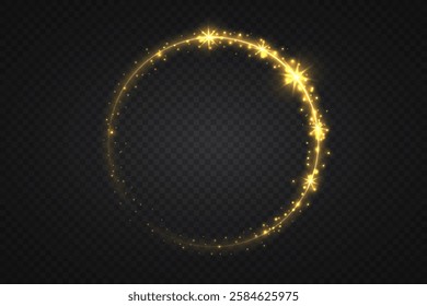 Abstract luxury golden ring with radiant light effects and glowing sparkles. A high-quality vector illustration featuring a luminous gold circle, perfect for branding and product displays