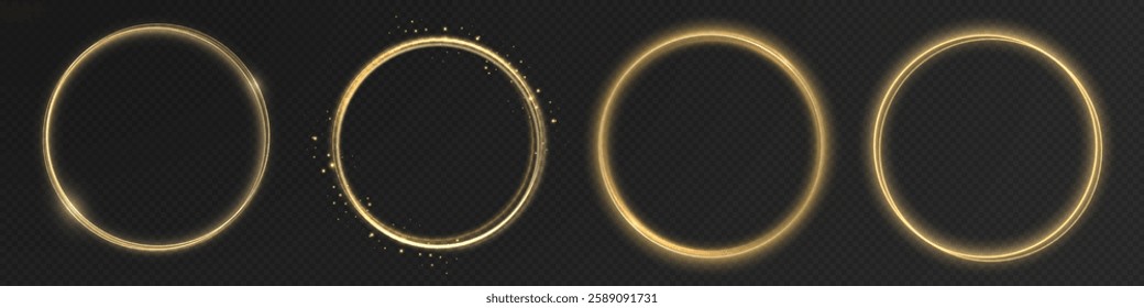 Abstract luxury golden ring with radiant light effects and glowing sparkles. A high-quality vector illustration featuring a luminous gold circle, perfect for branding, product displays