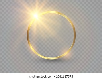 Abstract luxury golden ring. Vector light circles and spark light effect.