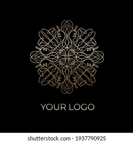 Abstract luxury golden ring. Vector light circles and spark light effect. Gold round logo isolated on black background 