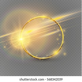 Abstract luxury golden ring. Vector light circles and spark light effect. 
