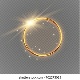 Abstract luxury golden ring. Vector light circles and spark light effect.