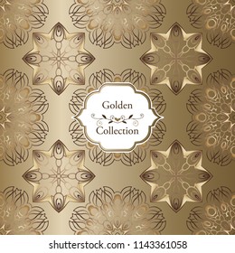 Abstract luxury golden seamless pattern. Golden vintage design elements. Elegant Decorative ornament for wallpaper, fabric, paper, invitation.