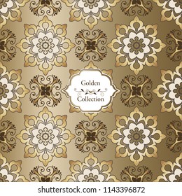 Abstract luxury golden seamless pattern. Golden vintage design elements. Elegant Decorative ornament for wallpaper, fabric, paper, invitation.