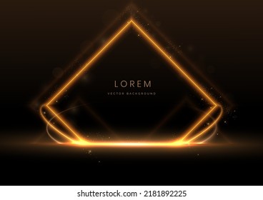 Abstract luxury golden square glowing lines curved overlapping on black background with lighting effect sparkle. Template premium award design. Vector illustration