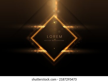 Abstract luxury golden square glowing lines  overlapping on black background with lighting effect sparkle. Template premium award design. Vector illustration