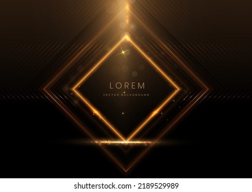 Abstract luxury golden square glowing lines  overlapping on black background with lighting effect sparkle. Template premium award design. Vector illustration