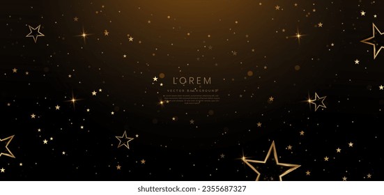 Abstract luxury golden star lighting effect glowing on dark brown background and sparkle. Celebration party happy concept. Vector illustration