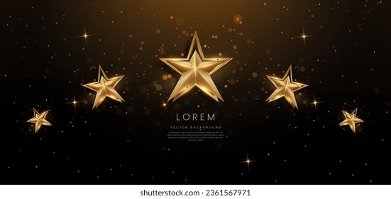 Abstract luxury golden star lighting effect glowing on dark brown background and sparkle. Celebration party happy concept. Vector illustration