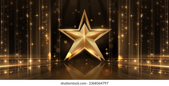 Abstract luxury golden star lighting effect glowing on dark brown background and sparkle. Vector illustration