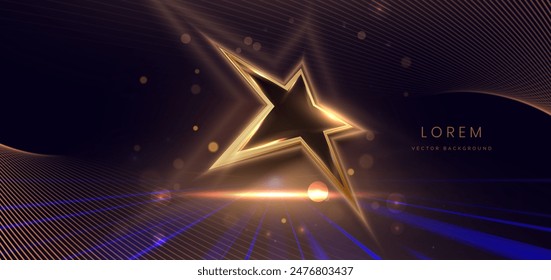 Abstract luxury golden star lighting effect glowing on dark brown background and sparkle. Vector illustration