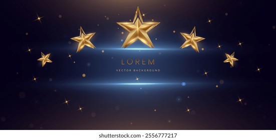 Abstract luxury golden star lighting effect glowing on dark blue background and sparkle. Celebration party happy concept. Vector illustration