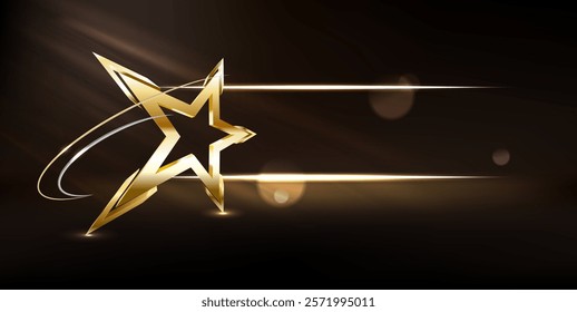 Abstract luxury golden star lighting effect glowing on dark brown background and sparkle. Vector illustration