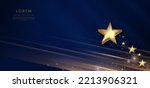Abstract luxury golden stars on dark blue background with lighting effect and spakle. Template premium award design. Vector illustration